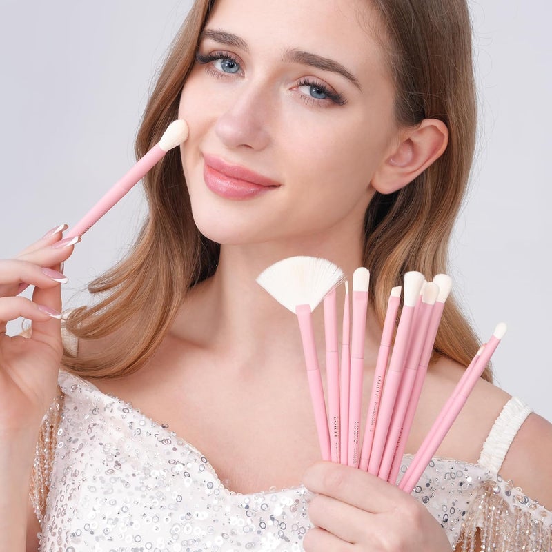 LORYP Makeup Brushes Set Labeled 18 Piece Face and Eye Brush Set Ultra soft hair Foundation, Concealer, Blush, Contour, Blending, Eyeshadow Pink Brush kit - Image 4